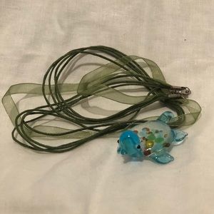 Handcrafted Glass Turtle Pendant Necklace
